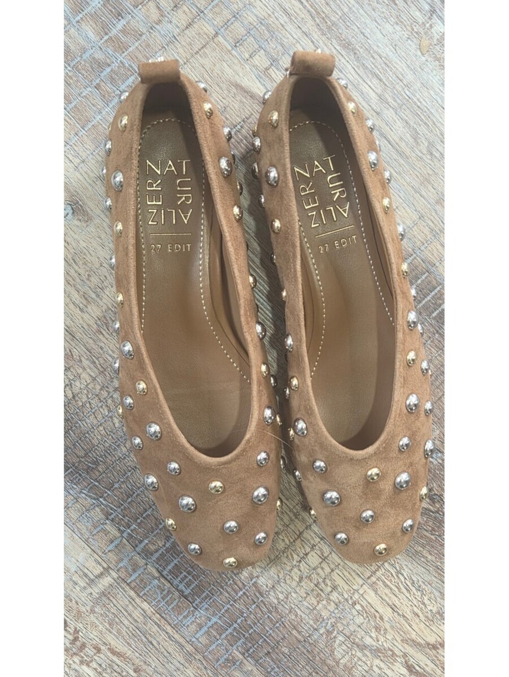 27 EDIT Naturalizer Carla Stud Ballet Flats Brown Suede Studded 6.5M